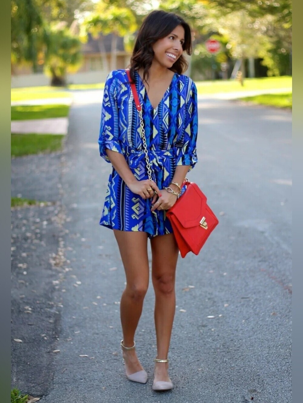 Yumi Kim | 100% Silk Blue Aztec Print Romper Tie Waist Boho Festival, Size M - Picture 2 of 12